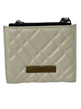 Kurt Geiger Quilted Leather Wallet Small Bifold Fold Snap Coin Ivory Cream Black